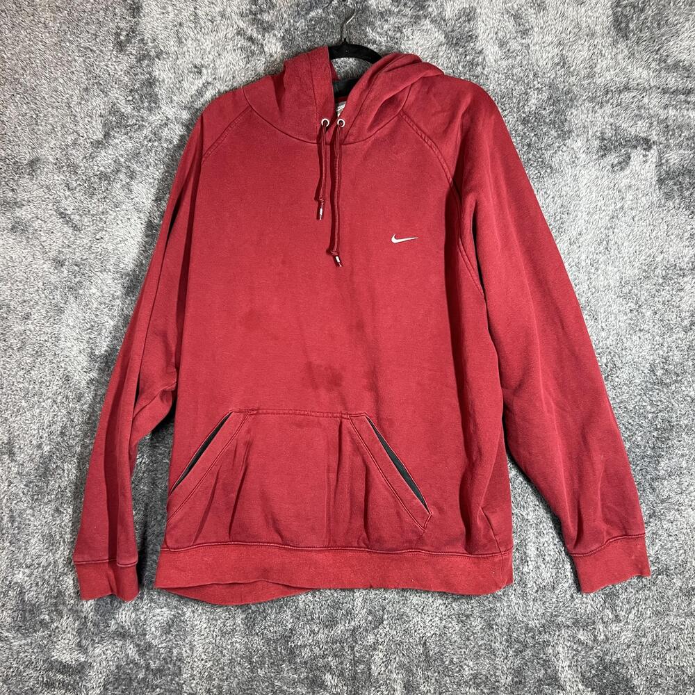 Nike Hoodie Mens 2XL Red Pullover Fleece Hooded Pockets Drawstring Logo